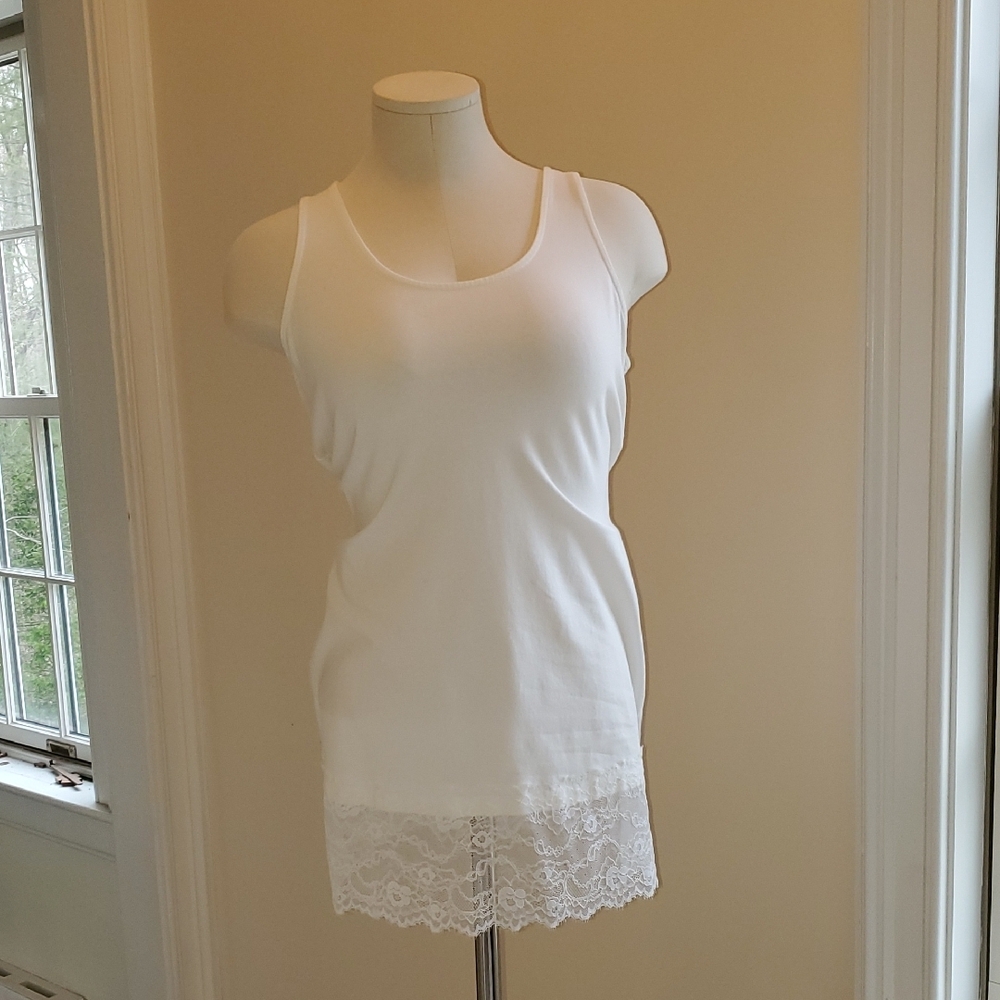 SOMA White Lace Trim Tank Top